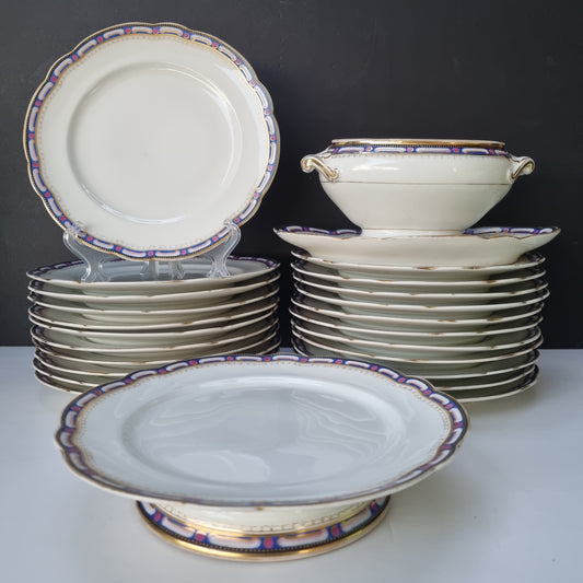 juego de postre porcelana francesa borde diseño geometrico