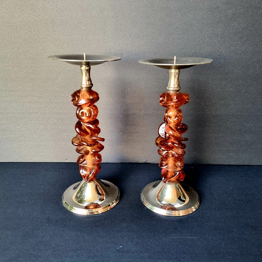 pareja de portavelas plata y ambar