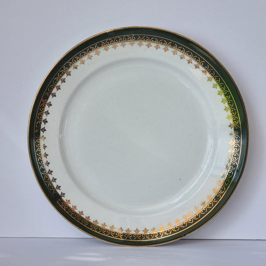platos llanos porcelana verde y oro Sarreguemines